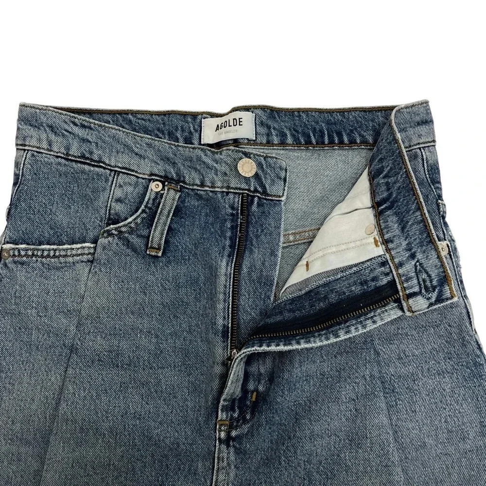 AGOLDE 90's Denim Mini Jean Skirt High Waisted Blue Cotton Festival Size 24 - Picture 8 of 13